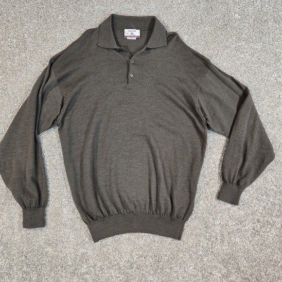 Vintage  Royal Class 100% Wool Knit  collared polo brown Mens L  made in Italy - Picture 1 of 10
